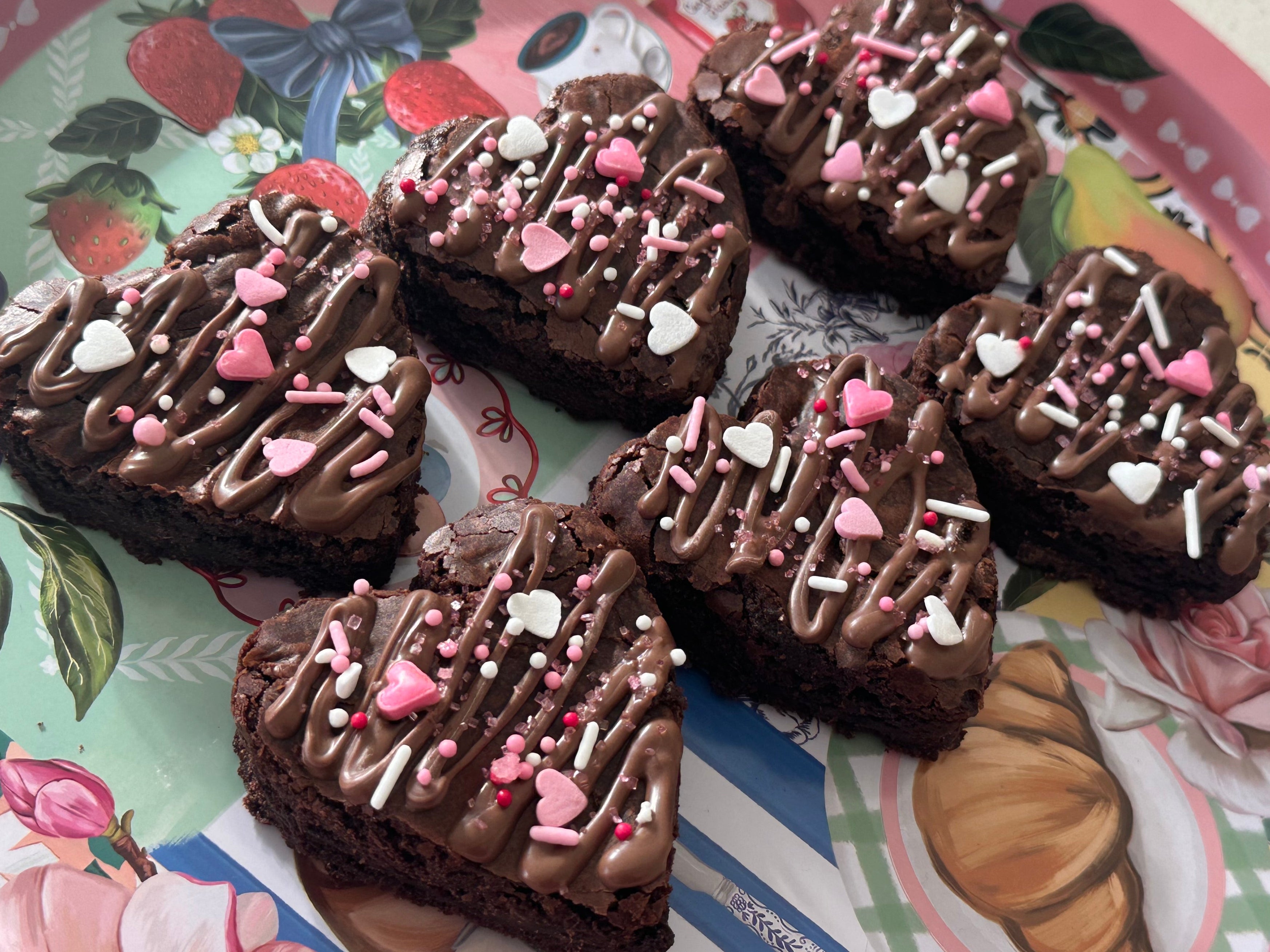 Mother's Day Special - Heart-Shaped Fudge Brownies with Chocolate Drizzle & Sprinkles