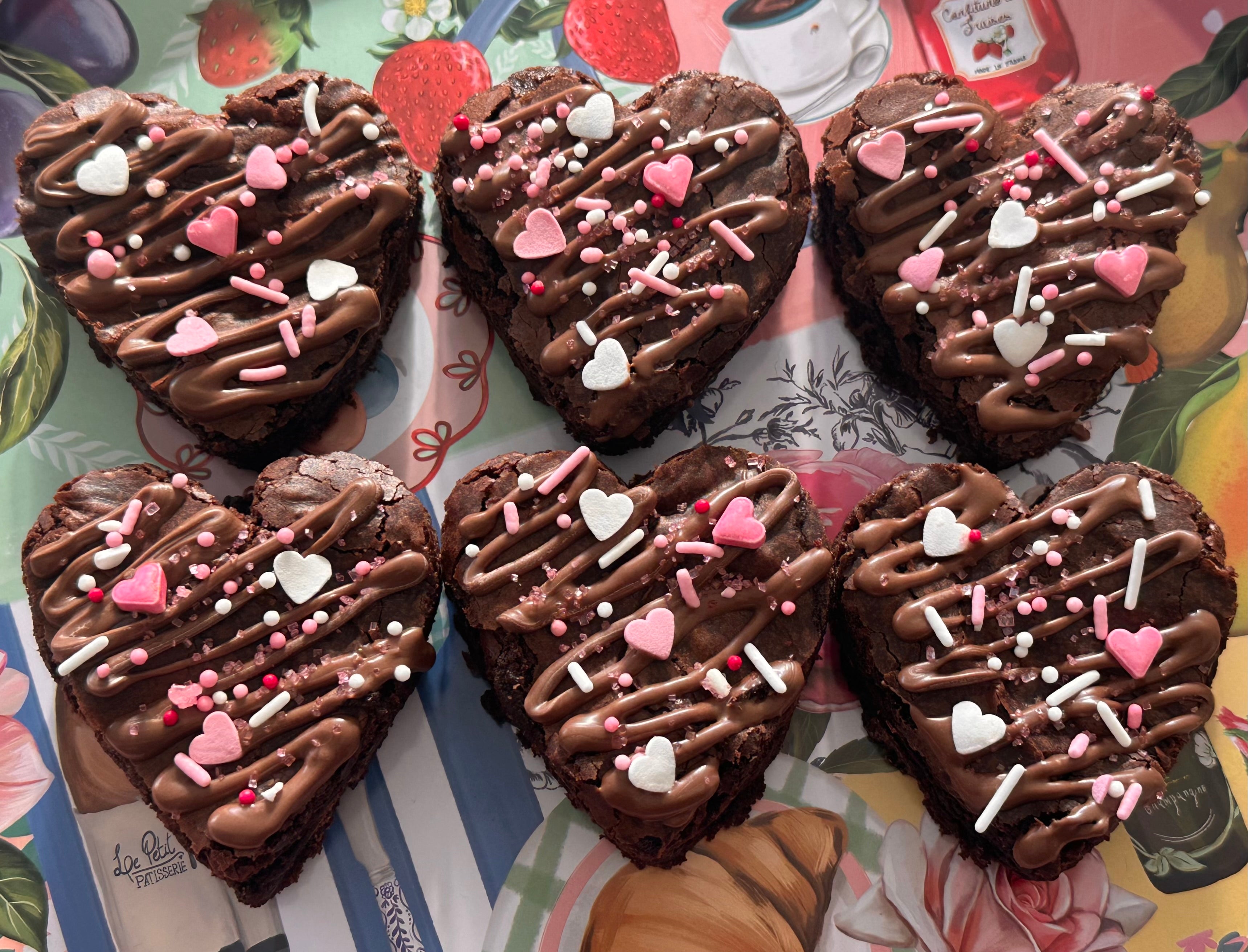 Mother's Day Special - Heart-Shaped Fudge Brownies with Chocolate Drizzle & Sprinkles