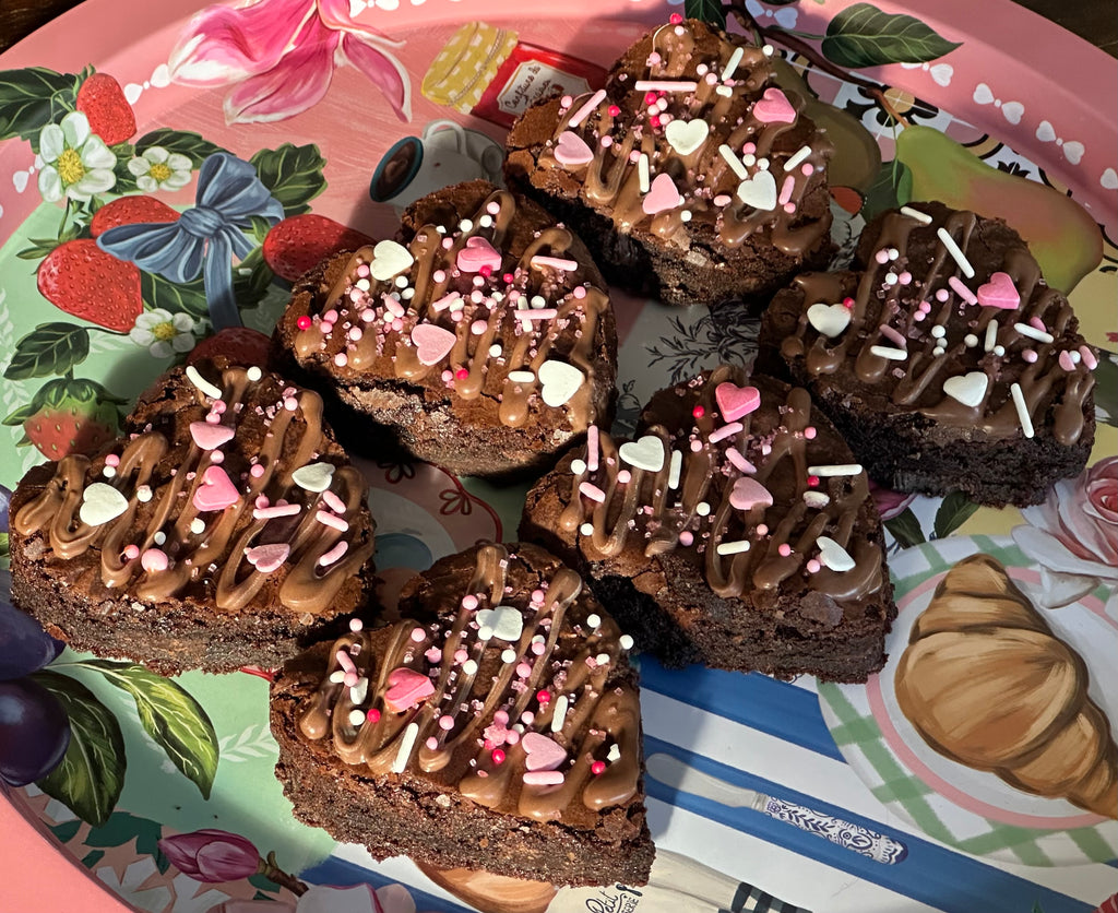 Mother's Day Special - Heart-Shaped Fudge Brownies with Chocolate Drizzle & Sprinkles